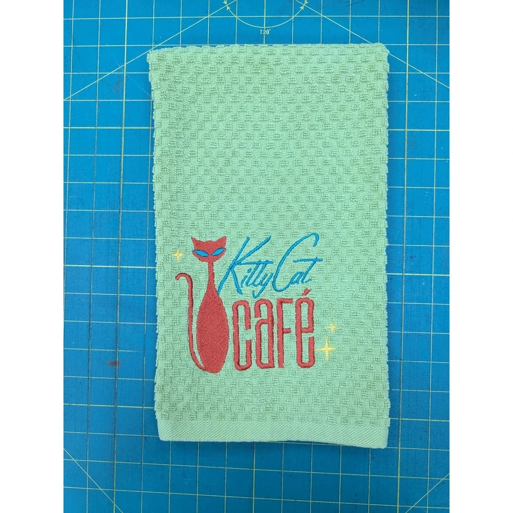 Kitty Cat Cafe Retro Mid Century Modern Atomic Kitchen Bath Hand Towel